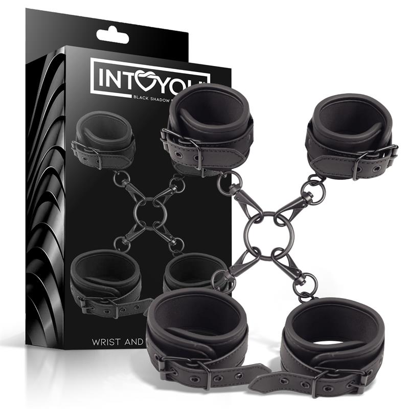 INTOYOU BLACK SHADOW - SET DE ESPOSAS PARA TOBILLOS Y MUÑECAS CUERO VEGANO