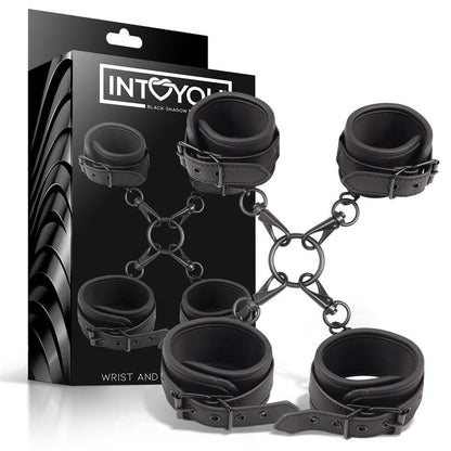 INTOYOU BLACK SHADOW - SET DE ESPOSAS PARA TOBILLOS Y MUÑECAS CUERO VEGANO