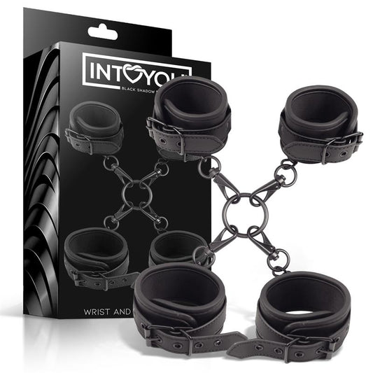 INTOYOU BLACK SHADOW - SET DE ESPOSAS PARA TOBILLOS Y MUÑECAS CUERO VEGANO