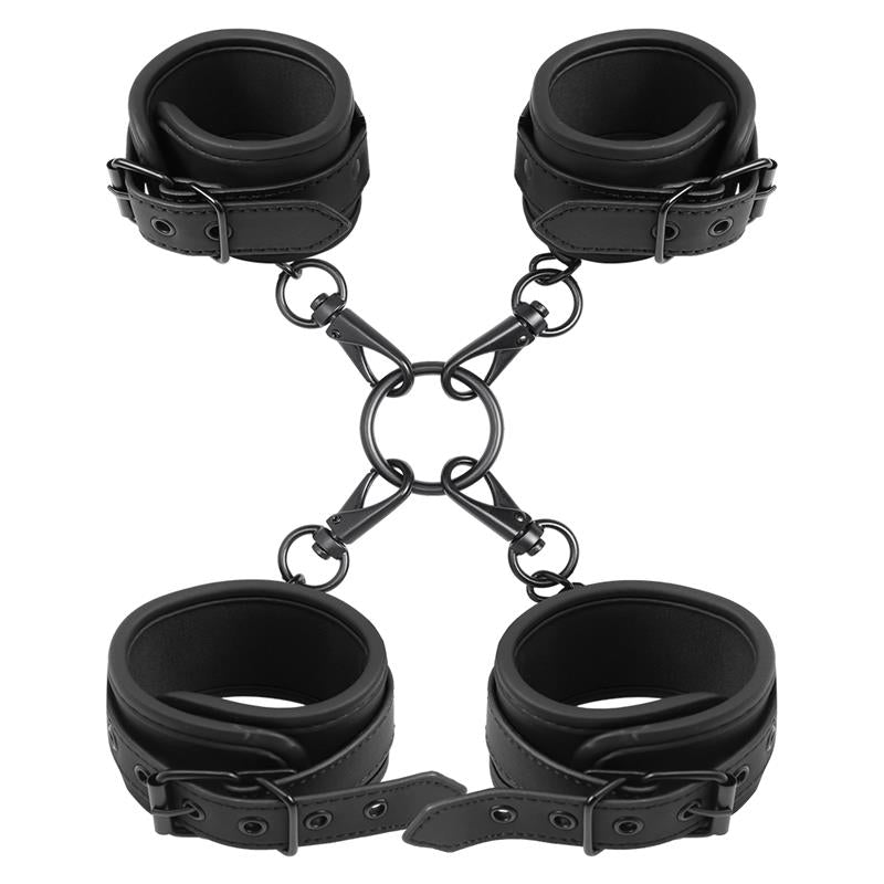 INTOYOU BLACK SHADOW - SET DE ESPOSAS PARA TOBILLOS Y MUÑECAS CUERO VEGANO