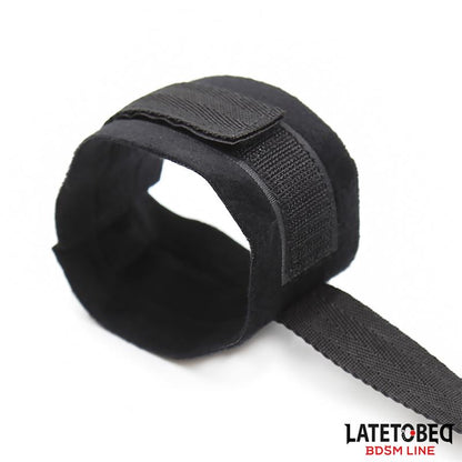 LATETOBED BDSM LINE - SET DE RESTICCIONES 3 PIEZAS ANTIFAZ, ESPOSAS MUÑECAS Y TOBILLOS AJUSTABLES