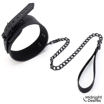 MIDNIGHT DESIRES - SET DE RESTRICCIONES CON ESPOSAS Y COLLAR CON CORREA