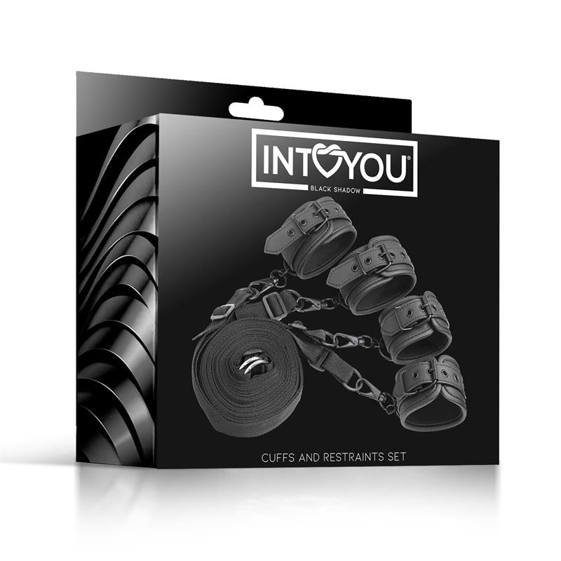 INTOYOU BLACK SHADOW - SET DE RESTRICCIONES PARA LA CAMA CUERO VEGANO