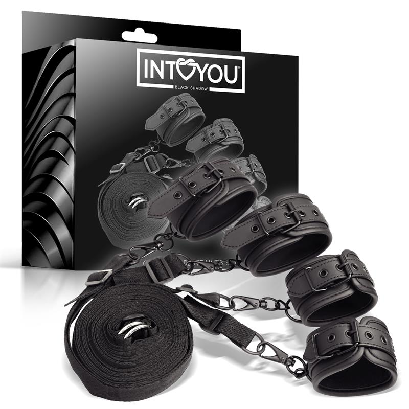 INTOYOU BLACK SHADOW - SET DE RESTRICCIONES PARA LA CAMA CUERO VEGANO