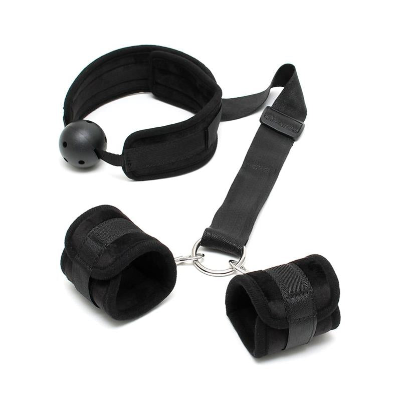 BONDAGE PLAY - SET MORDAZA Y ESPOSAS NEGRO
