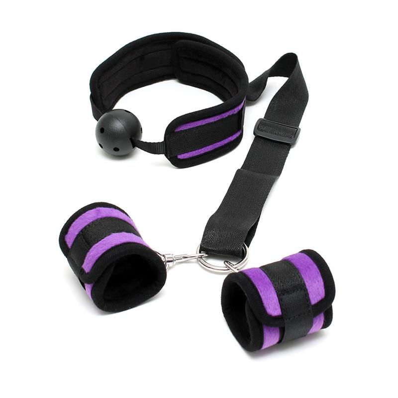 BONDAGE PLAY - SET MORDAZA Y ESPOSAS PURPURA
