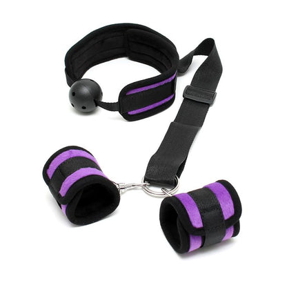 BONDAGE PLAY - SET MORDAZA Y ESPOSAS PURPURA
