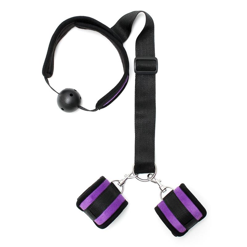 BONDAGE PLAY - SET MORDAZA Y ESPOSAS PURPURA