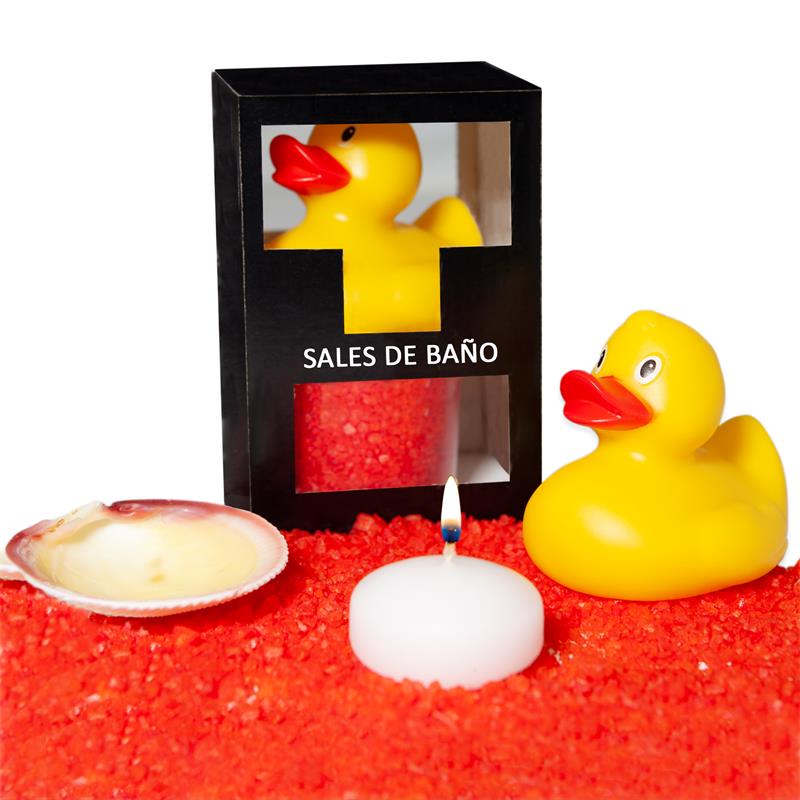 DIVERTY SEX - SET SALES BAÑO AROMA FRUTOS ROJOS PATO, VELA Y CONCHA 150 GR
