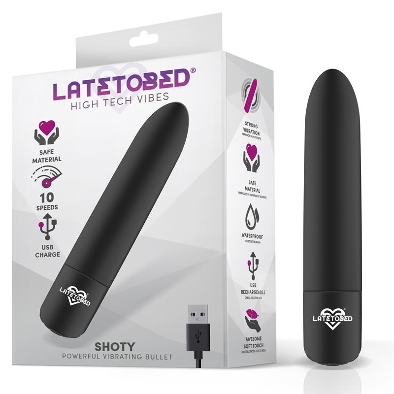 LATETOBED - SHOTY BALA VIBRADORA USB 10 VELOCIDADES POTENTE MOTOR NEGRO