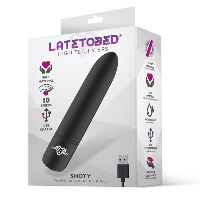 LATETOBED - SHOTY BALA VIBRADORA USB 10 VELOCIDADES POTENTE MOTOR NEGRO