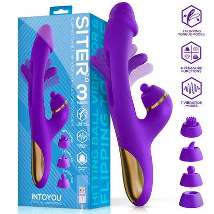 INTOYOU - SITER 2.0 VIBRADOR CON LENGUA FLAPPING, GOLPETEO Y CABEZALES INTERCAMBIABLES