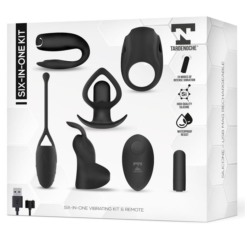TARDENOCHE - SIX-IN-ONE KIT DE BALA VIBRADORA Y 5 ACCESORIOS DE SILICONA