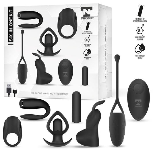TARDENOCHE - SIX-IN-ONE KIT DE BALA VIBRADORA Y 5 ACCESORIOS DE SILICONA