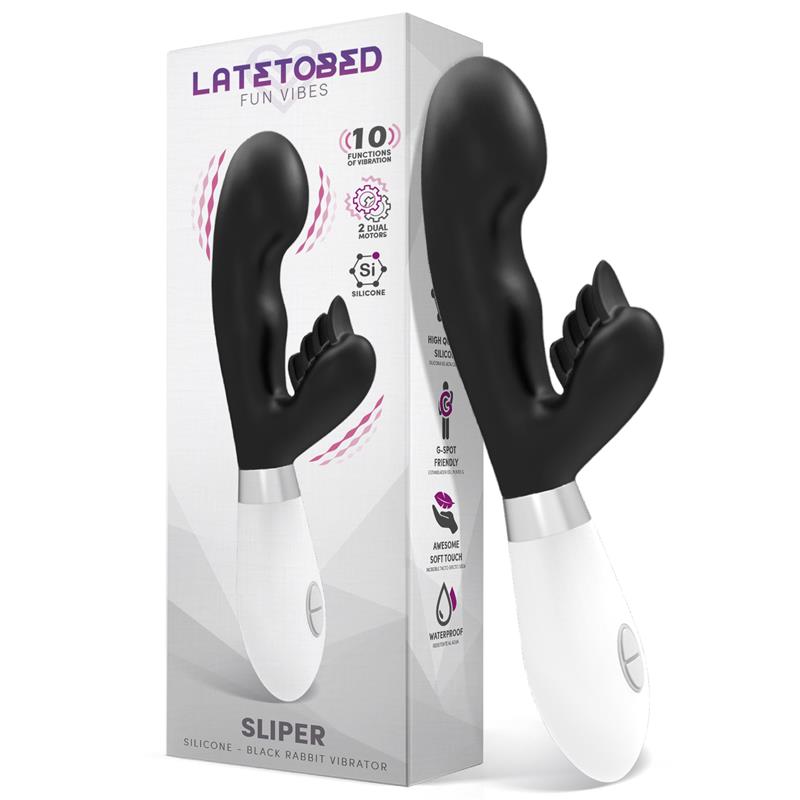 LATETOBED - SLIPER VIBRADOR CONEJITO SILICONA NEGRO