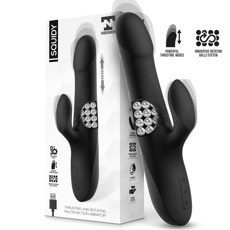 TARDENOCHE - SQUIDY VIBRADOR FUNCIÓN DE MOVIMIENTO UP AND DOWN Y BOLAS ROTADORAS USB SILICONA