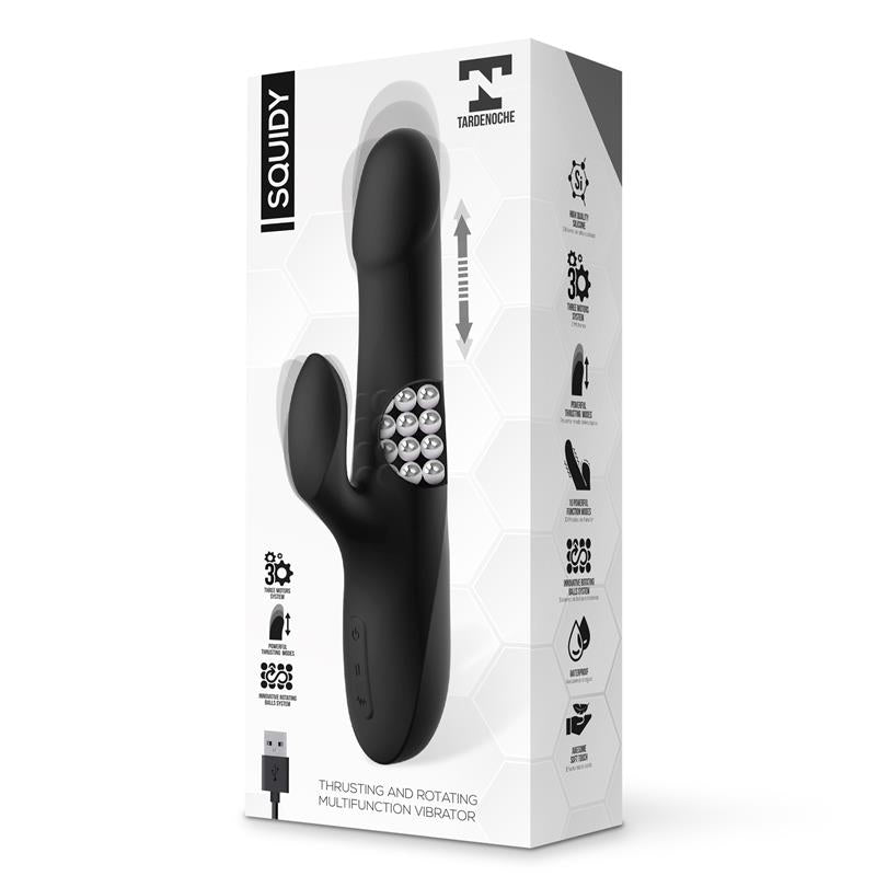 TARDENOCHE - SQUIDY VIBRADOR FUNCIÓN DE MOVIMIENTO UP AND DOWN Y BOLAS ROTADORAS USB SILICONA