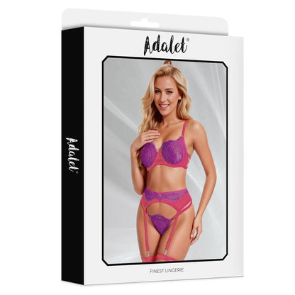 ADALET LINGERIE - STELLA SET SUJETADOR, TANGA, LIGUERO Y LIGA PÚRPURA Y