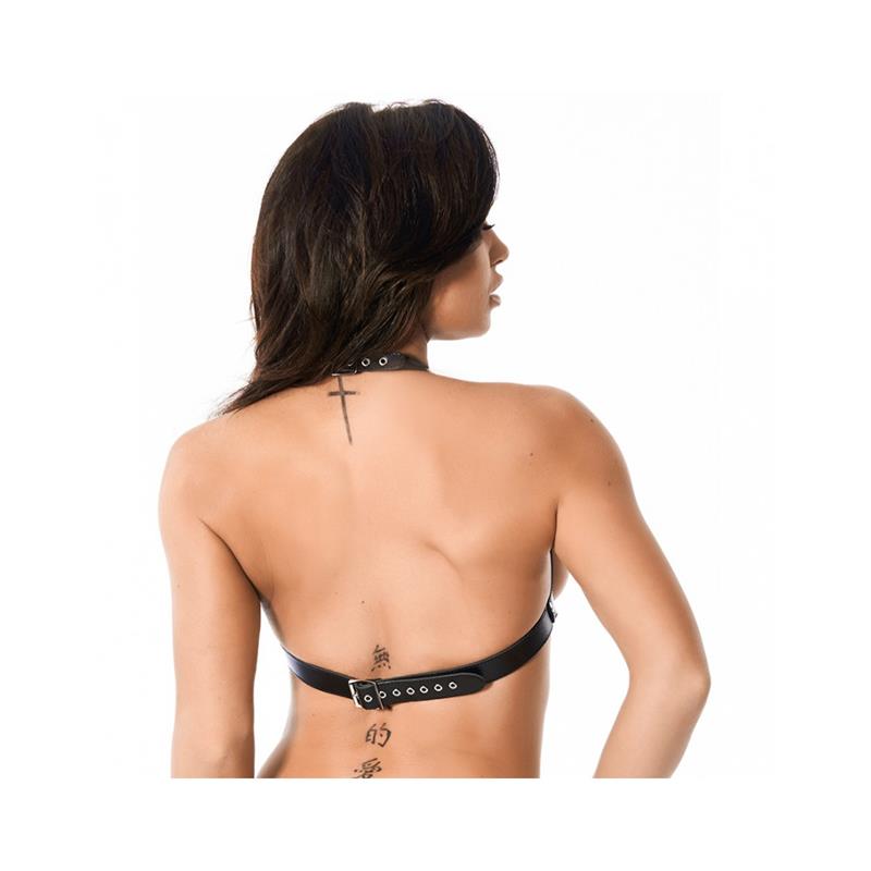 BONDAGE PLAY - SUJETADOR DE CUERO COPAS ABIERTAS AJUSTABLE