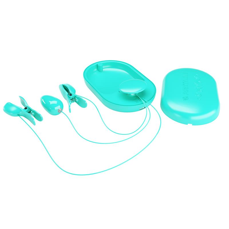 PRETTYLOVE - SURPRISE BOX HUEVO VIBRADOR Y PINZAS PARA PEZONES CON ELECTRO ESTIMULACIÓN AZUL