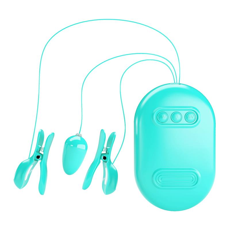 PRETTYLOVE - SURPRISE BOX HUEVO VIBRADOR Y PINZAS PARA PEZONES CON ELECTRO ESTIMULACIÓN AZUL