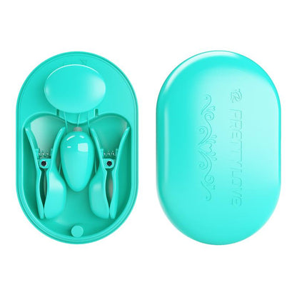 PRETTYLOVE - SURPRISE BOX HUEVO VIBRADOR Y PINZAS PARA PEZONES CON ELECTRO ESTIMULACIÓN AZUL