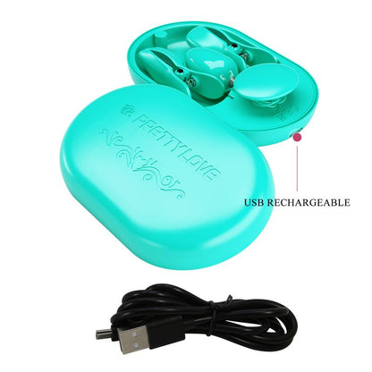PRETTYLOVE - SURPRISE BOX HUEVO VIBRADOR Y PINZAS PARA PEZONES CON ELECTRO ESTIMULACIÓN AZUL