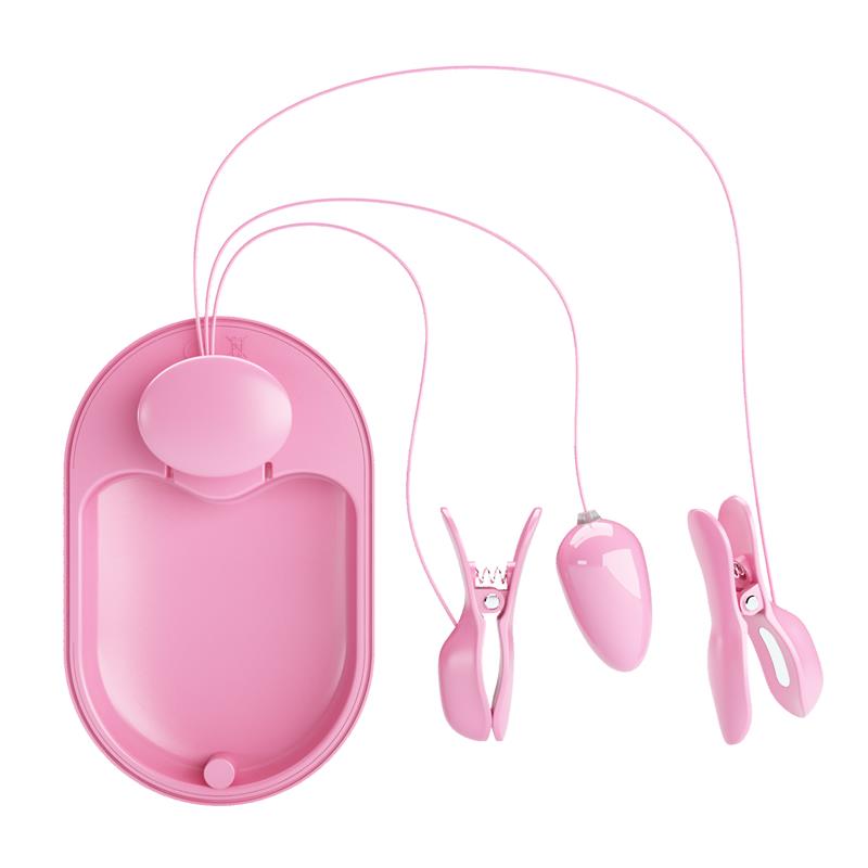 PRETTYLOVE - SURPRISE BOX HUEVO VIBRADOR Y PINZAS PARA PEZONES CON ELECTRO ESTIMULACIÓN ROSA