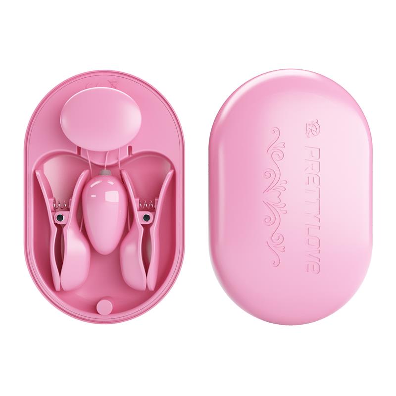 PRETTYLOVE - SURPRISE BOX HUEVO VIBRADOR Y PINZAS PARA PEZONES CON ELECTRO ESTIMULACIÓN ROSA