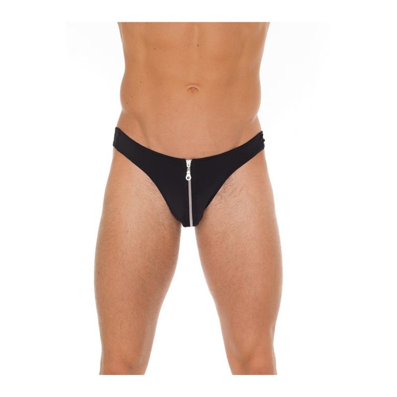 AMORABLE - TANGA CON CREMALLERA NEGRO TALLA UNICA