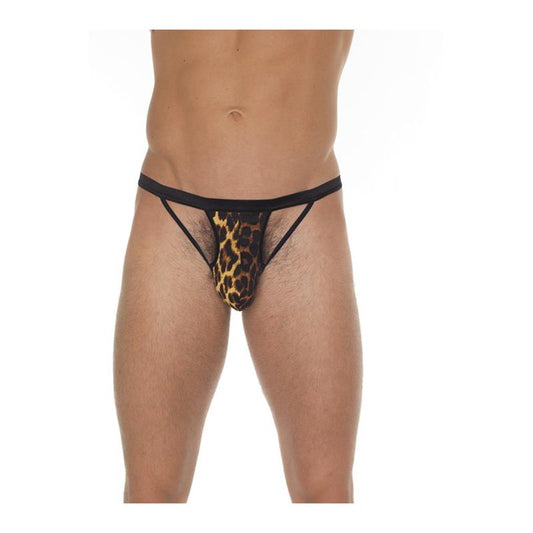 AMORABLE - TANGA CON TIRAS NEGRO Y LEOPARDO TALLA ÚNICA