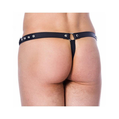 BONDAGE PLAY - TANGA DE CUERO AJUSTABLE CON ABERTURA