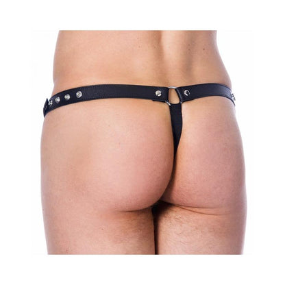 BONDAGE PLAY - TANGA DE CUERO AJUSTABLE CON TACHUELAS