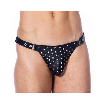 BONDAGE PLAY - TANGA DE CUERO AJUSTABLE CON TACHUELAS