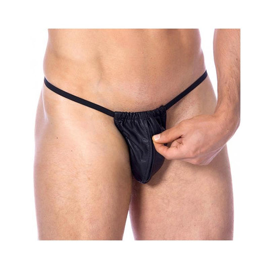 BONDAGE PLAY - TANGA DE CUERO AJUSTABLE TALLA ÚNICA