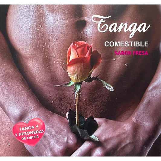 HOT FLOWERS - TANGA DE OBLEA Y 2 PEZONERAS SABOR FRESA CHICO