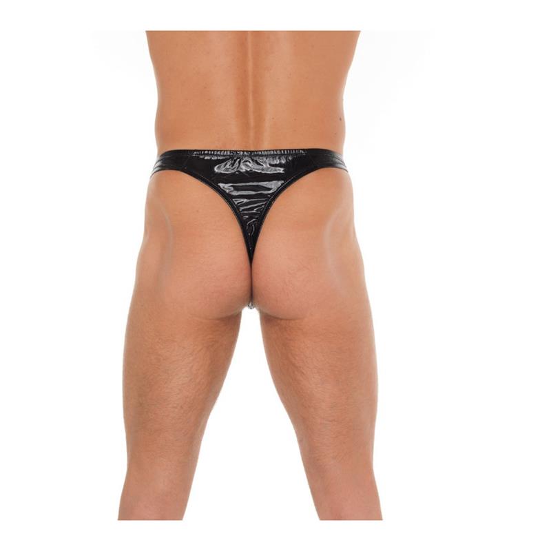 AMORABLE - TANGA NEGRO BRILLANTE TALLA ÚNICA
