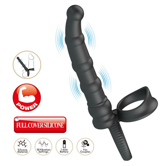 PRETTY LOVE - TATUM ANILLO VIBRADOR PENE CON PLUG 10 VIBRACIONES NEGRO