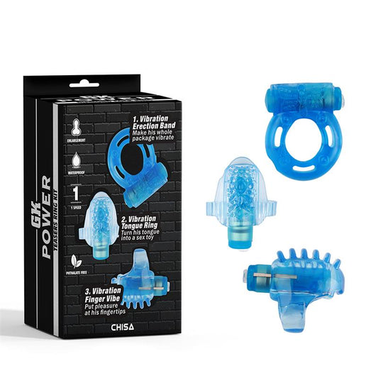 CHISA - TEASERS RING SET DE 3 ESTIMULADORES CON VIBRACIÓN AZUL