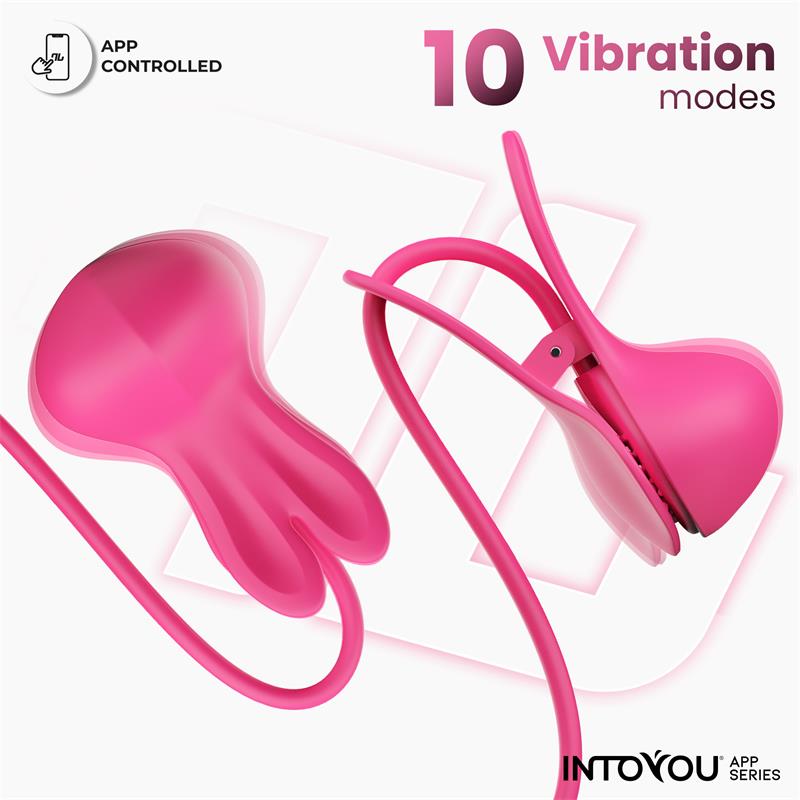 INTOYOU APP SERIES - TICKLY PINZAS PARA PEZONES CON VIBRACIÓN, CONTROL Y COLLAR CON APP