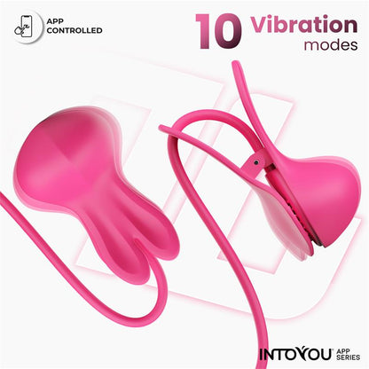 INTOYOU APP SERIES - TICKLY PINZAS PARA PEZONES CON VIBRACIÓN, CONTROL Y COLLAR CON APP