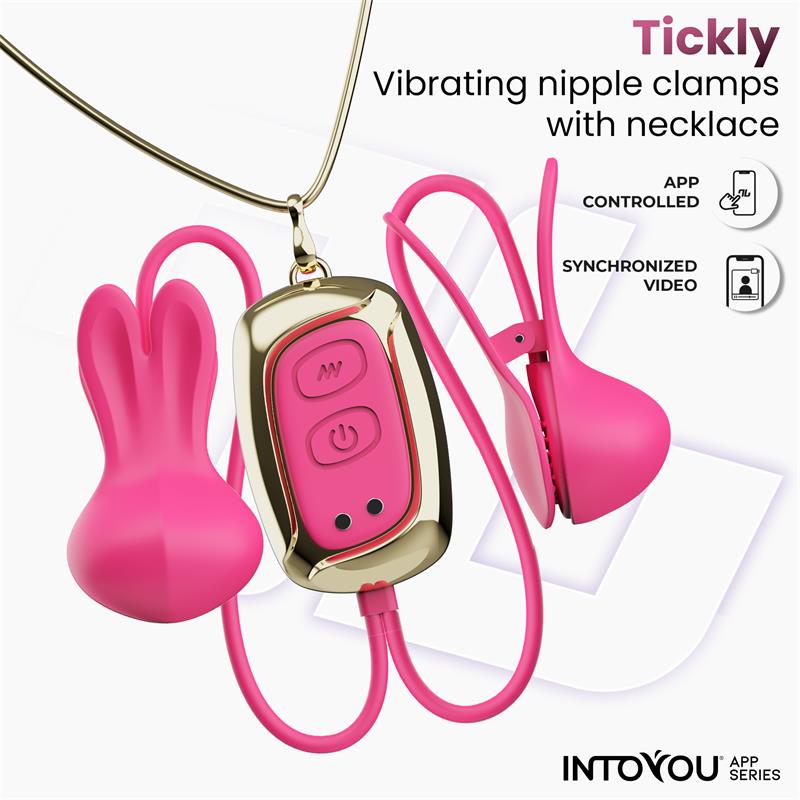 INTOYOU APP SERIES - TICKLY PINZAS PARA PEZONES CON VIBRACIÓN, CONTROL Y COLLAR CON APP