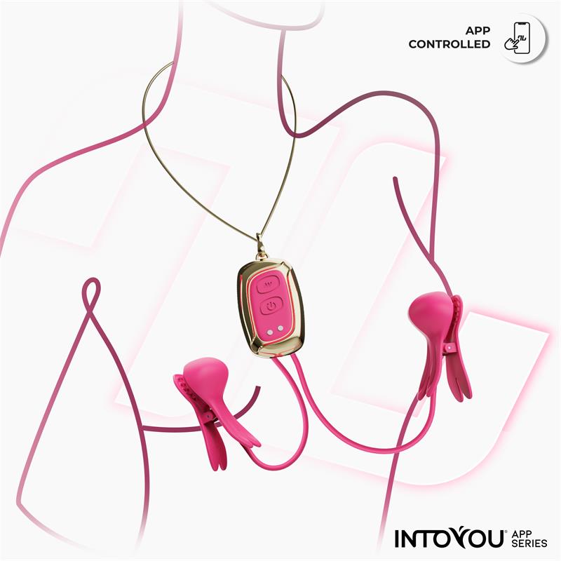 INTOYOU APP SERIES - TICKLY PINZAS PARA PEZONES CON VIBRACIÓN, CONTROL Y COLLAR CON APP