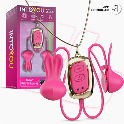 INTOYOU APP SERIES - TICKLY PINZAS PARA PEZONES CON VIBRACIÓN, CONTROL Y COLLAR CON APP