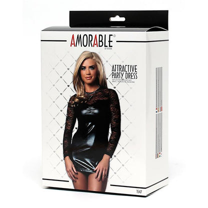 AMORABLE - VESTIDO DE FIESTA WETLOOK CON ENCAJE