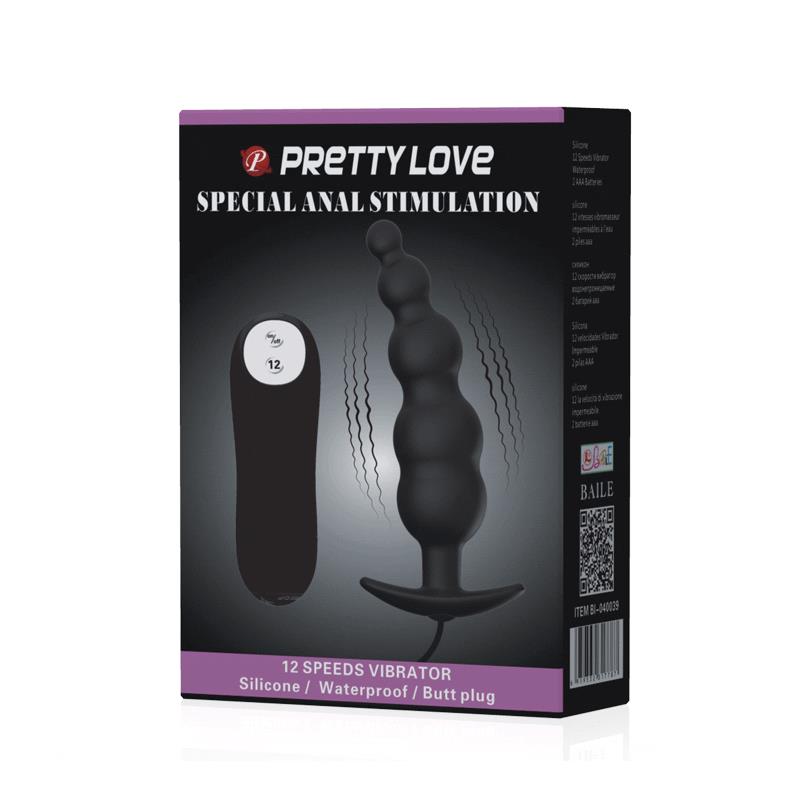 PRETTYLOVE - VIBRADOR ANAL BURBUJAS NEGRO CON CONTROL REMO CL70