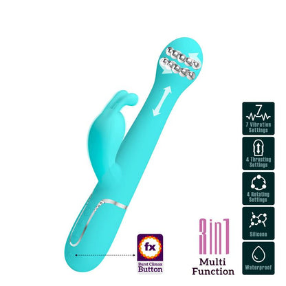 PRETTYLOVE - VIBRADOR CON THRUSTING Y BOLAS ROTATORIAS DEJON AZUL