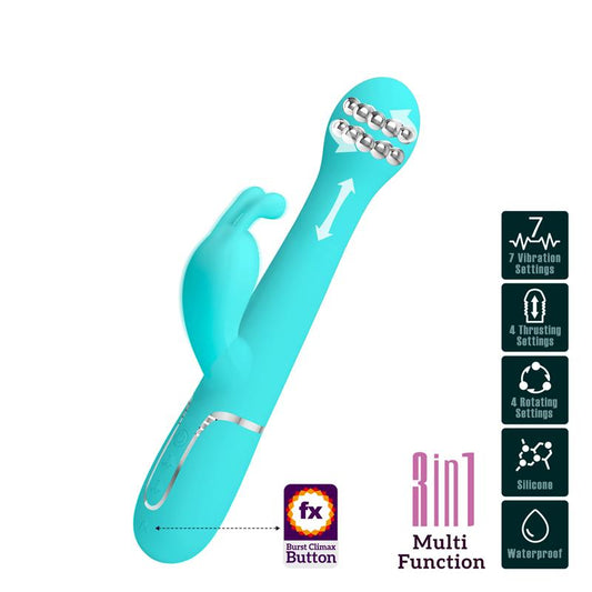 PRETTYLOVE - VIBRADOR CON THRUSTING Y BOLAS ROTATORIAS DEJON AZUL