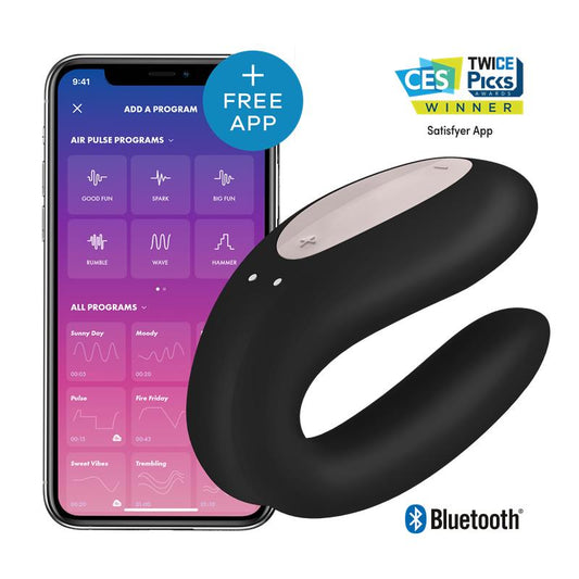 SATISFYER - VIBRADOR PARA PAREJAS CON APP DOUBLE JOY NEGRO