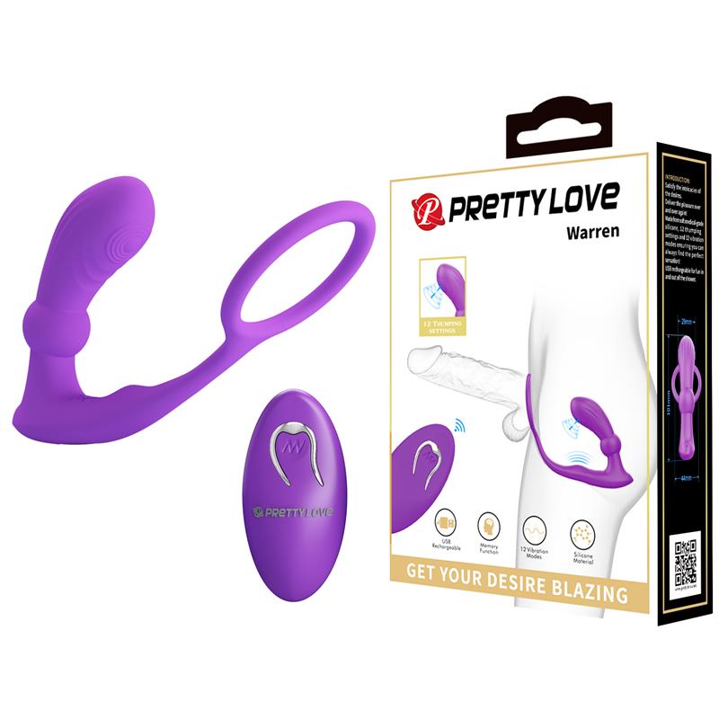 PRETTYLOVE - WARREN PLUG ANAL Y ANILLO PARA EL PENE CON VIBRACIÓN Y PULSACIÓN A CONTROL REMOTO